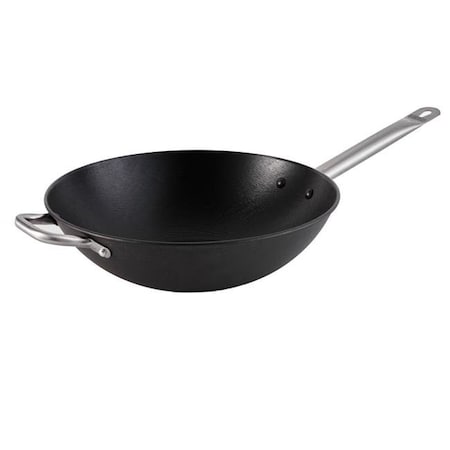 14 In. Light Cast Iron Pre-Seasoned Wok With Stainless Steel Handle